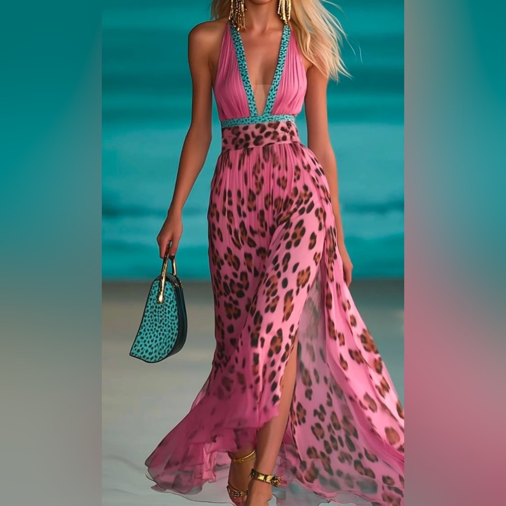 Pink Leopard Print Maxi Dress